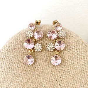 Pink Rhinestone Gold Tone Dangle Earrings